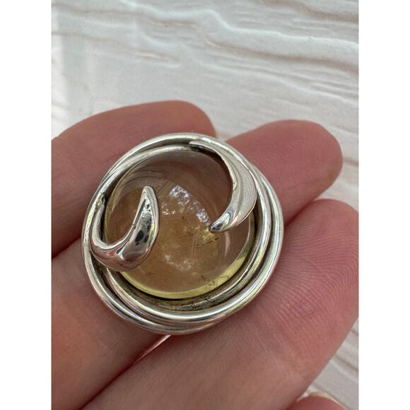 Cosmos Lemon Citrine Sterling Silver Yellow Cabochon Handmade Ring US 6.25 inch - Picture 1 of 7